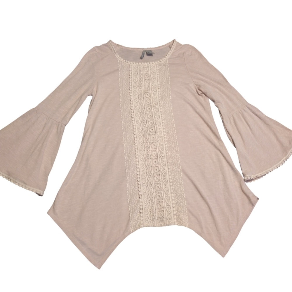 Women's Beige Pink Lace Detail Top With Flare Arms